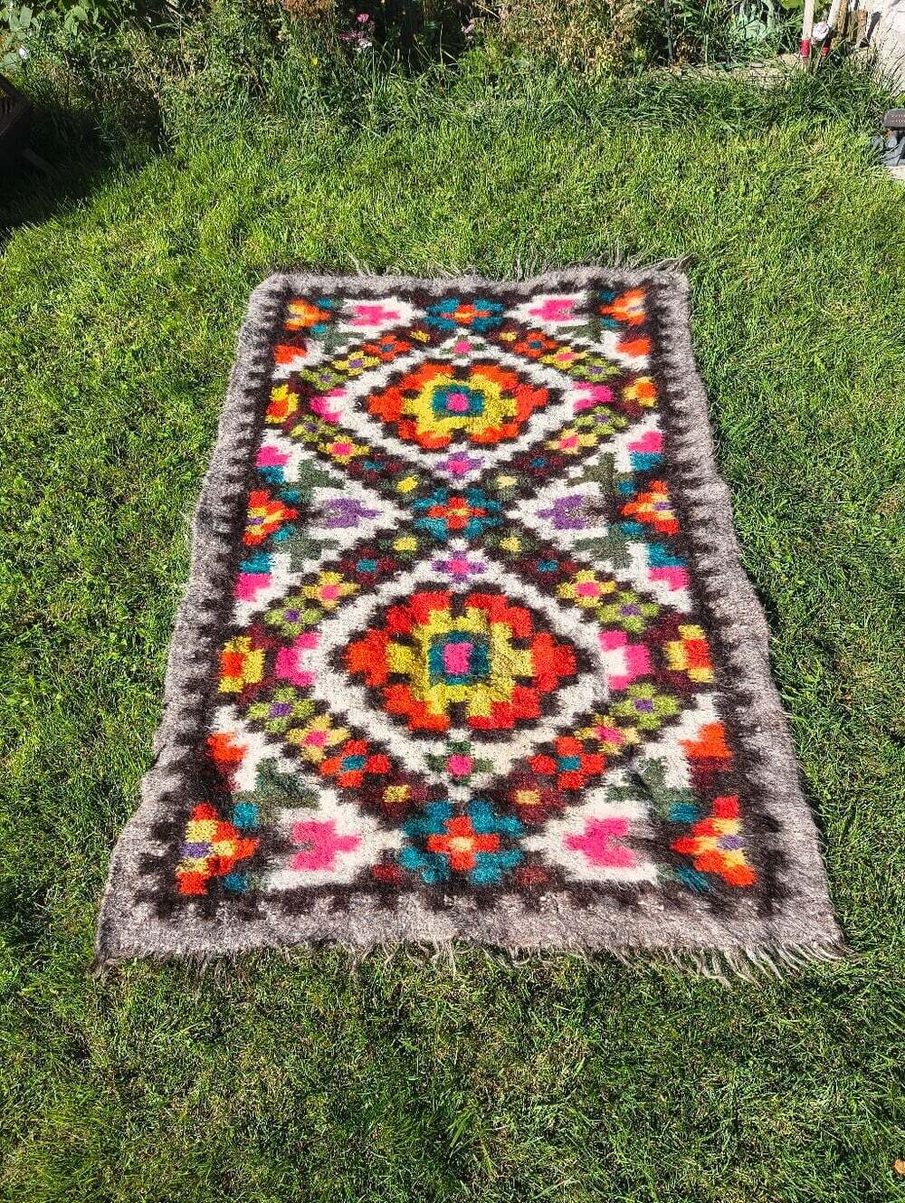 Handwoven Ukranian Wool Rug Colorful Geometric - Picture 9 of 12